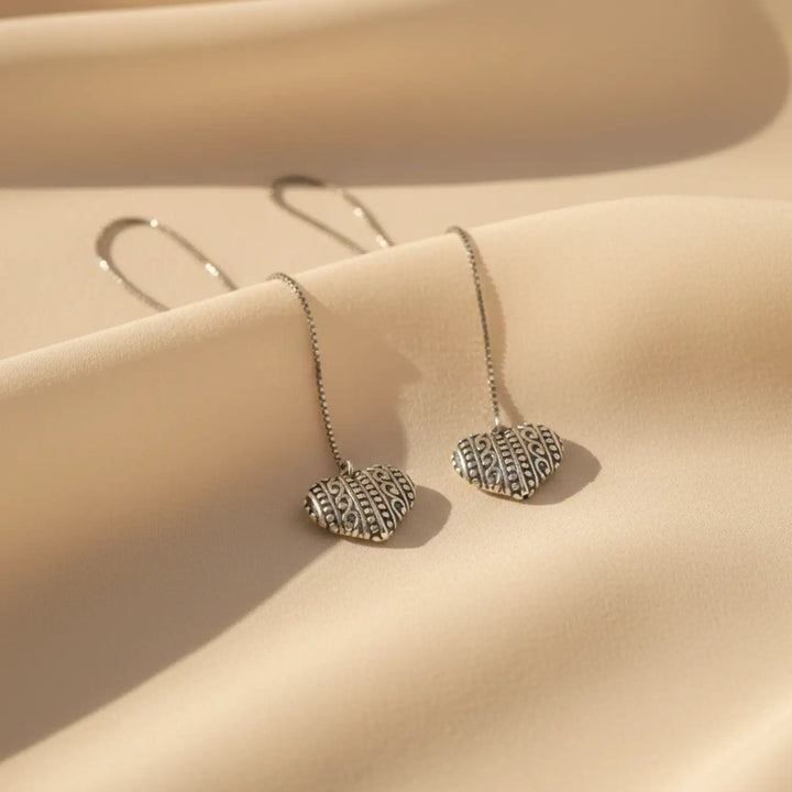 Elegant Heart Drop Pure Silver Threader Earrings - Made With Pure 925 Silver