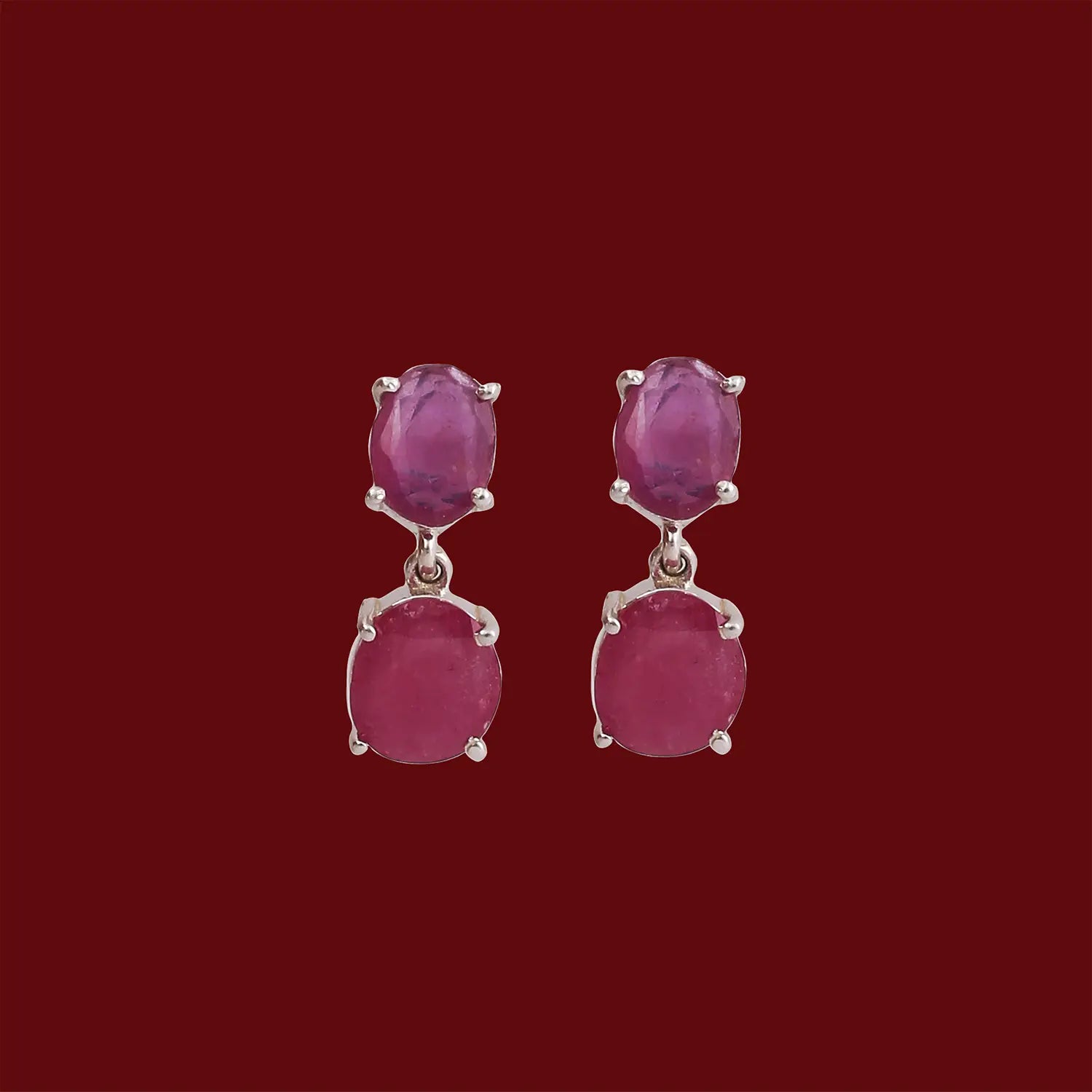 Silver Ruby Stone Drop Earrings- Made With Pure 925 Silver
