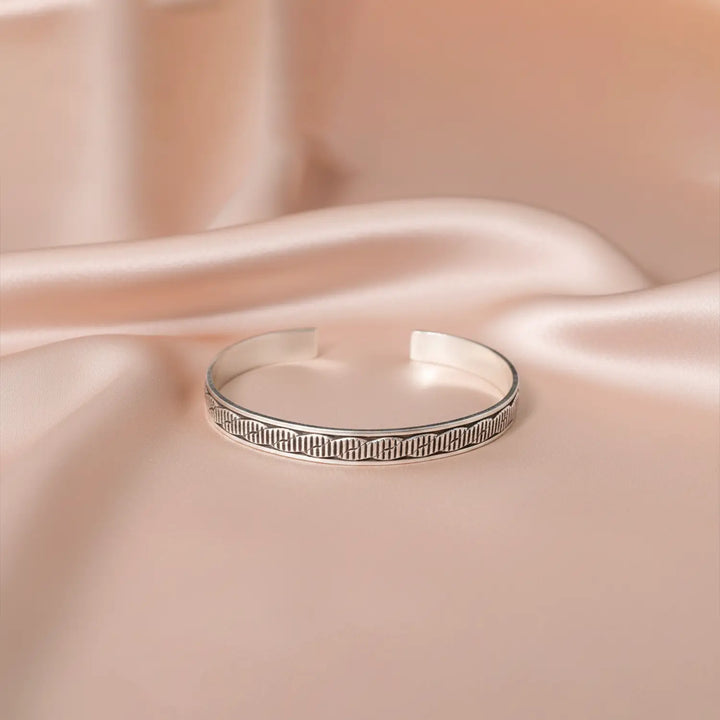 Minimal Textured Oxidised Silver Cuff Bracelet - Made With Pure 925 Silver