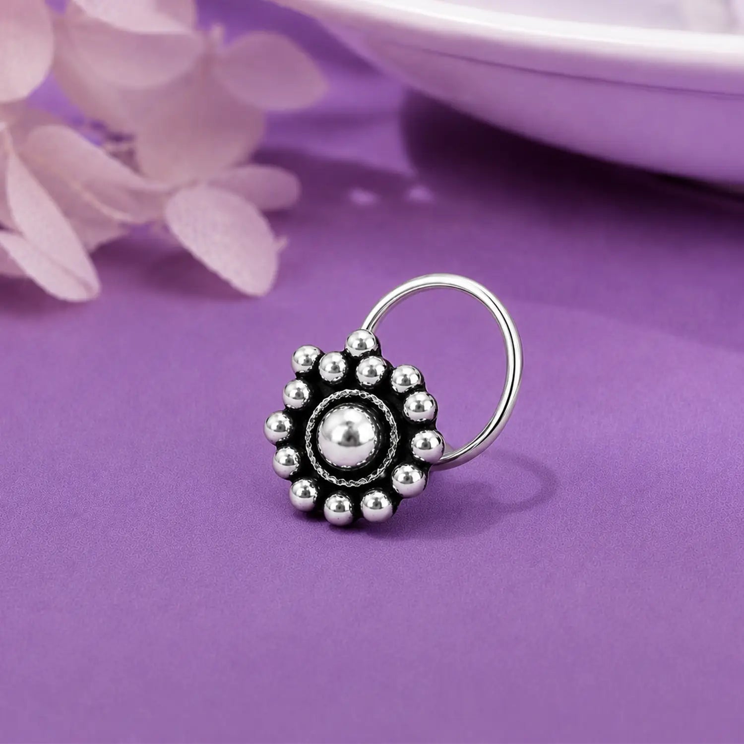 Classic Bloom Oxidised Silver Nose Pin- Made With Pure 925 Silver