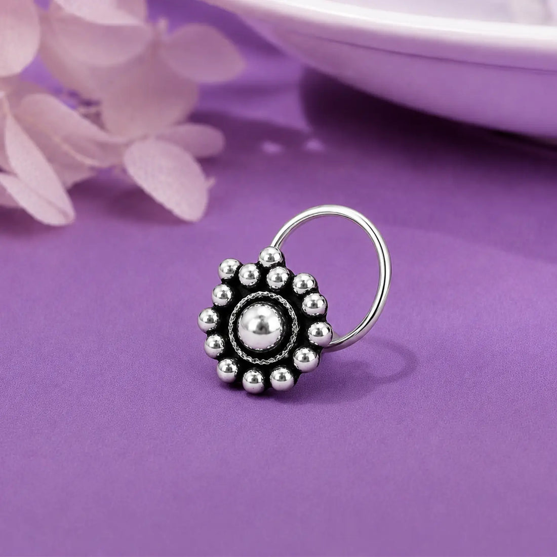 Classic Bloom Oxidised Silver Nose Pin- Made With Pure 925 Silver