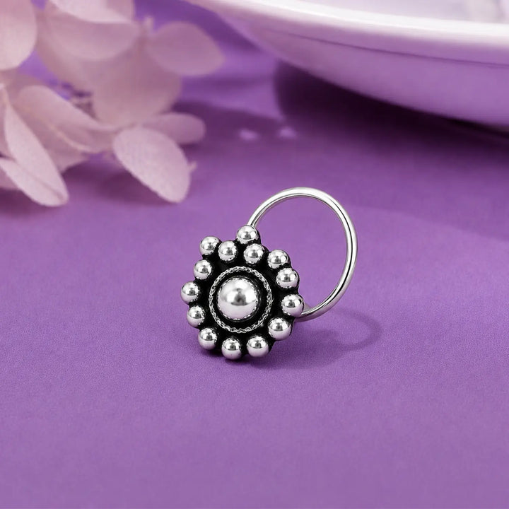 Classic Bloom Oxidised Silver Nose Pin- Made With Pure 925 Silver