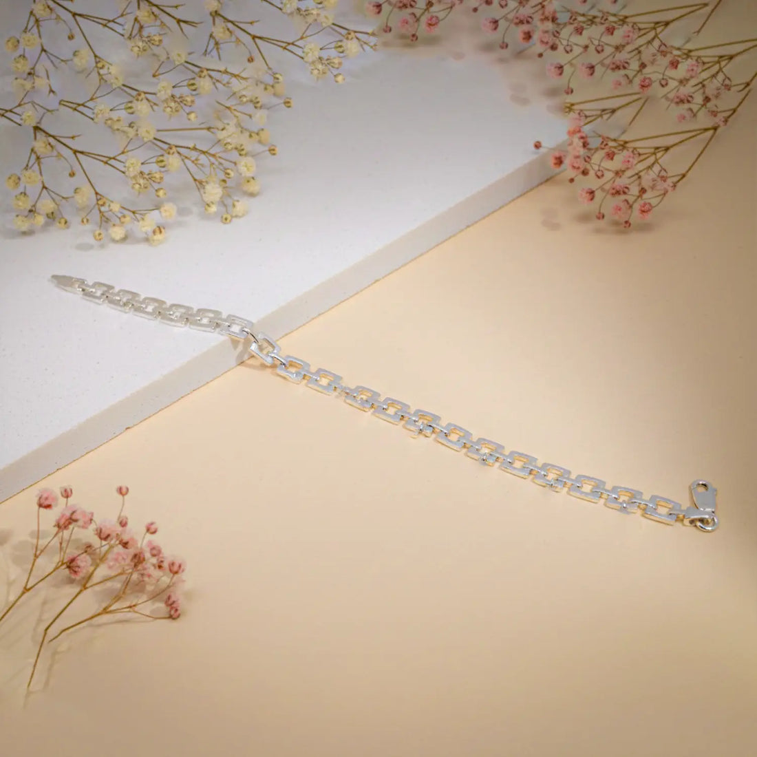 Elegant Geometric Link Pure Silver Bracelet - Made With Pure 925 Silver