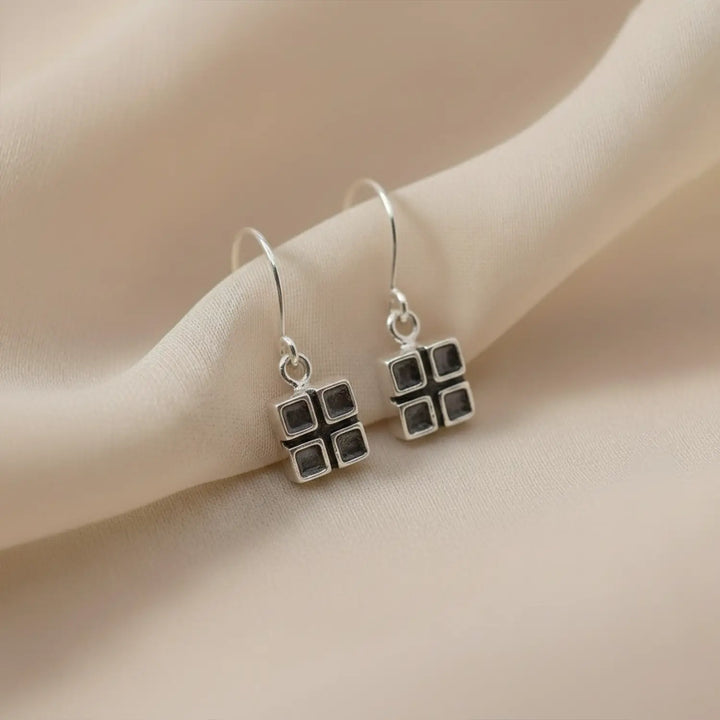 Black Enamel Square Drop Pure Silver Earrings- Made With Pure 925 Silver