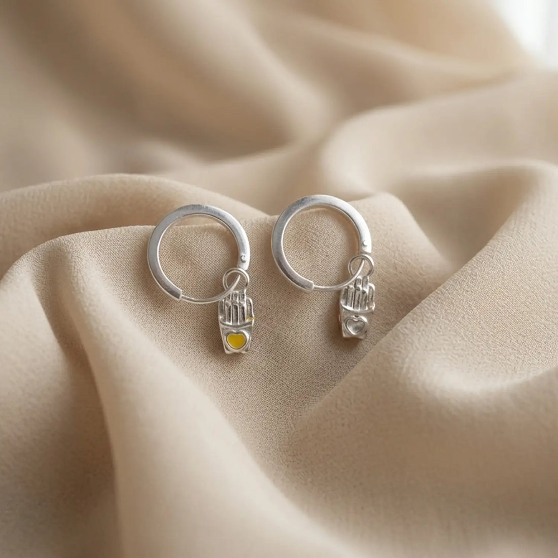Minimal Hand Charm Silver Hoop Earrings - Made With Pure 925 Silver