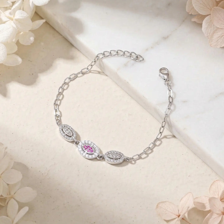 Elegant Pink Oval CZ Pure Silver Bracelet - Made With Pure 925 Silver