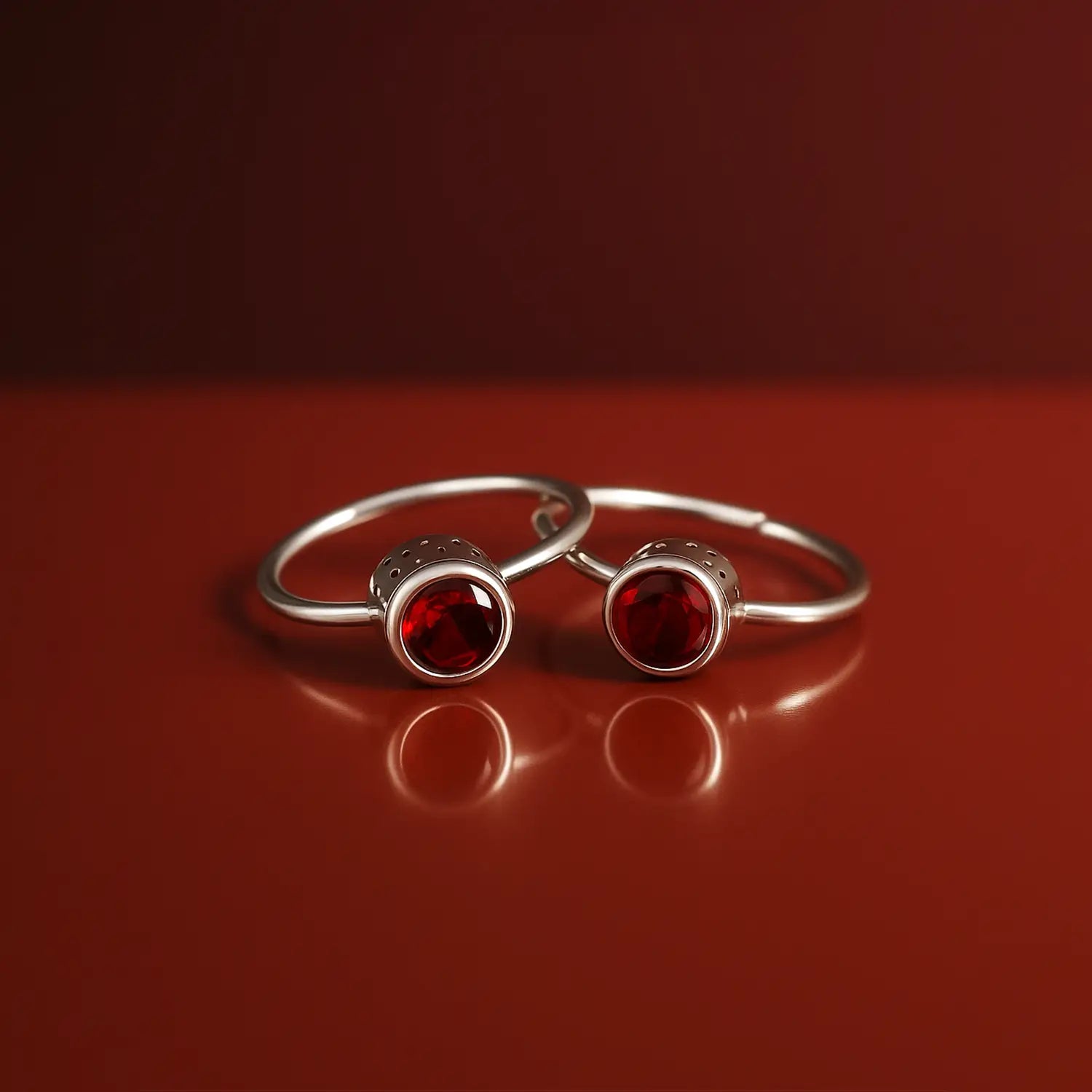 Red Stone Elegance Silver Toe Rings- Made With Pure 925 Silver