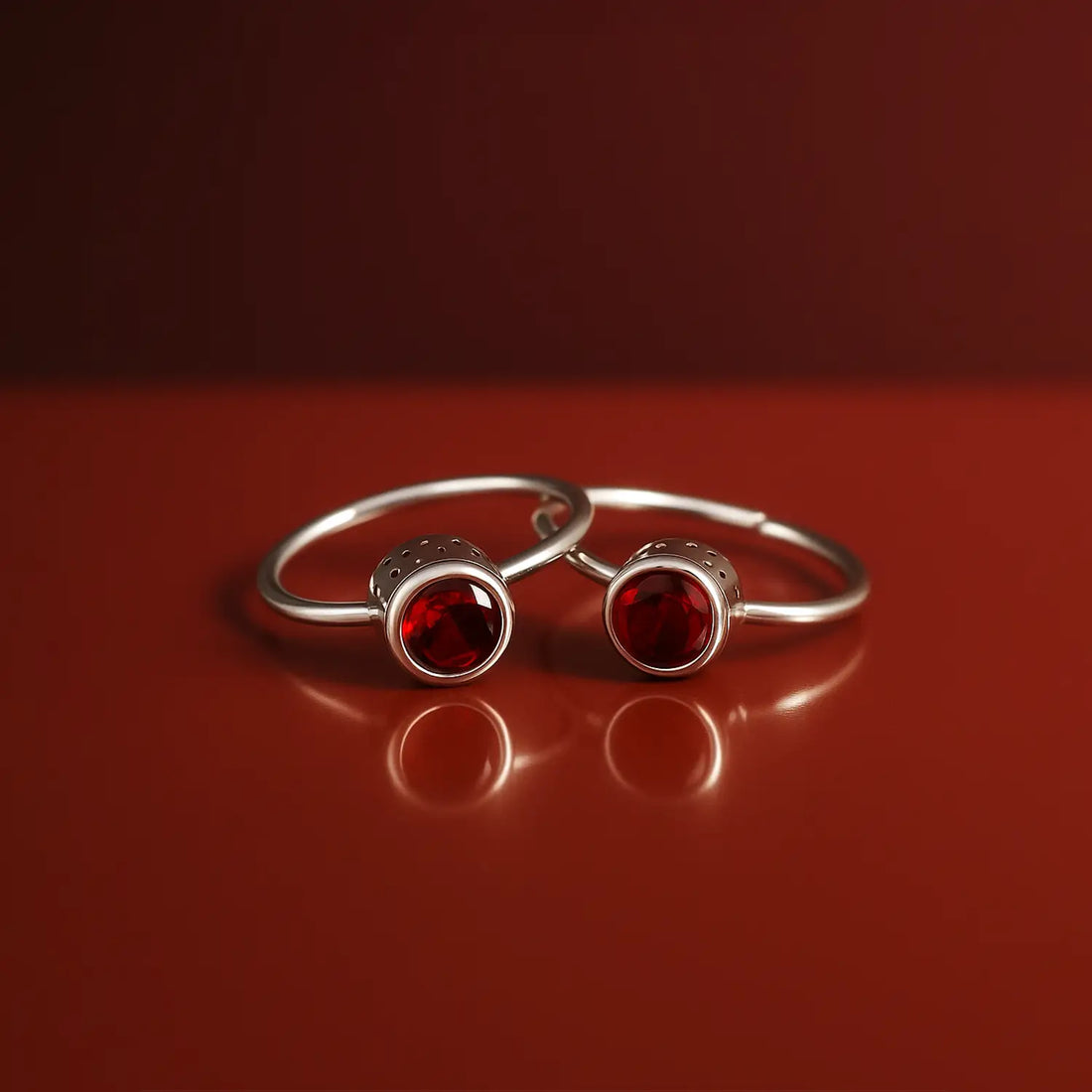 Red Stone Elegance Silver Toe Rings- Made With Pure 925 Silver