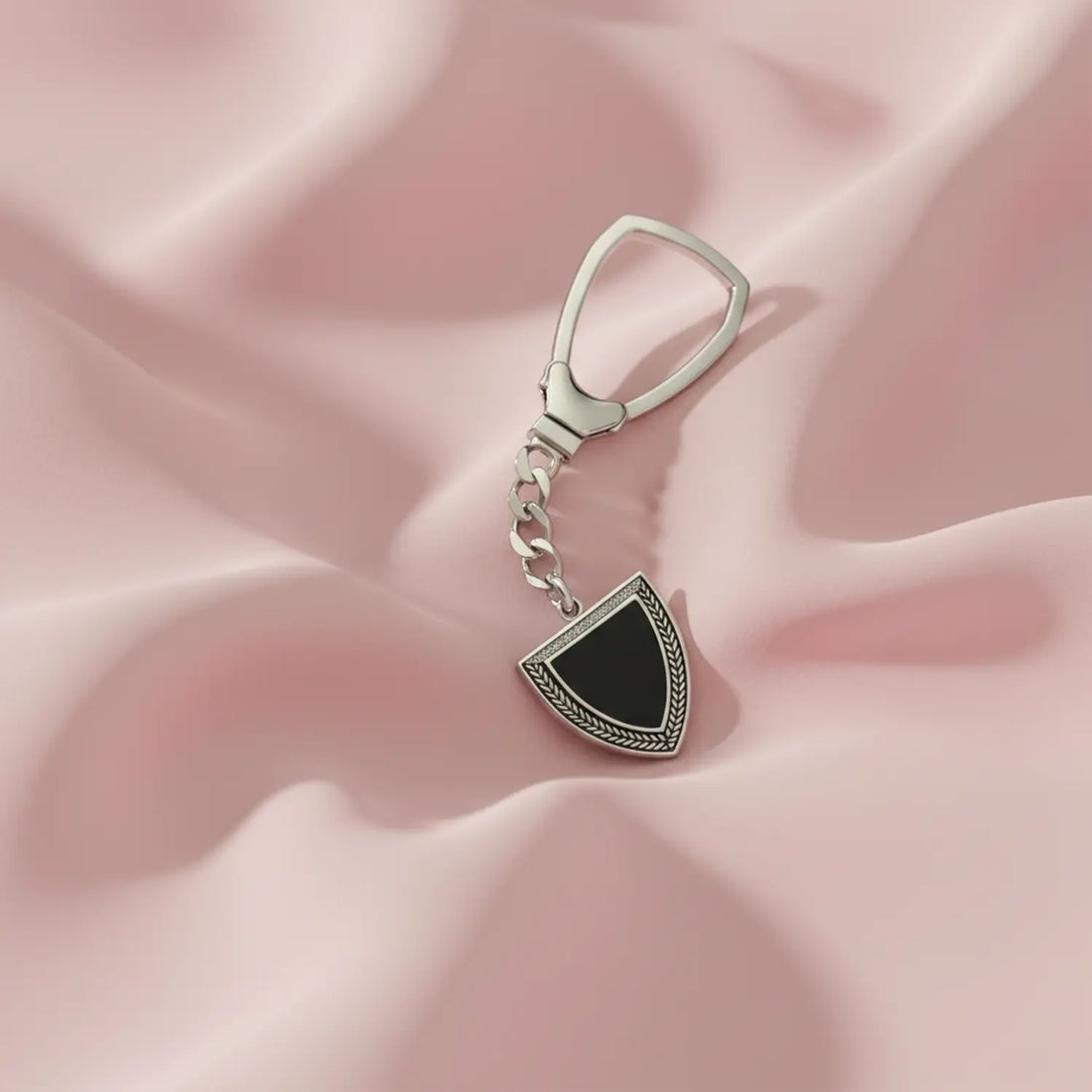 Majestic Black Shield Silver Keychain - Made With Pure 925 Silver