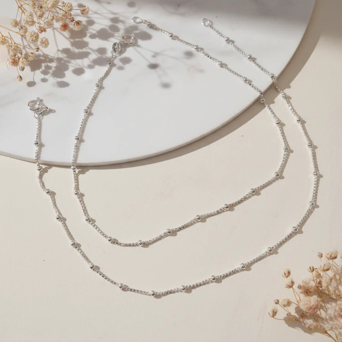 Elegant Beaded Pure Silver Anklet - Made With Pure 925 Silver
