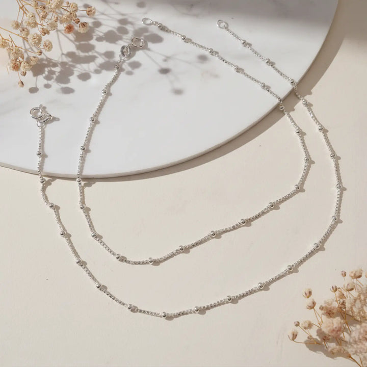 Elegant Beaded Pure Silver Anklet - Made With Pure 925 Silver