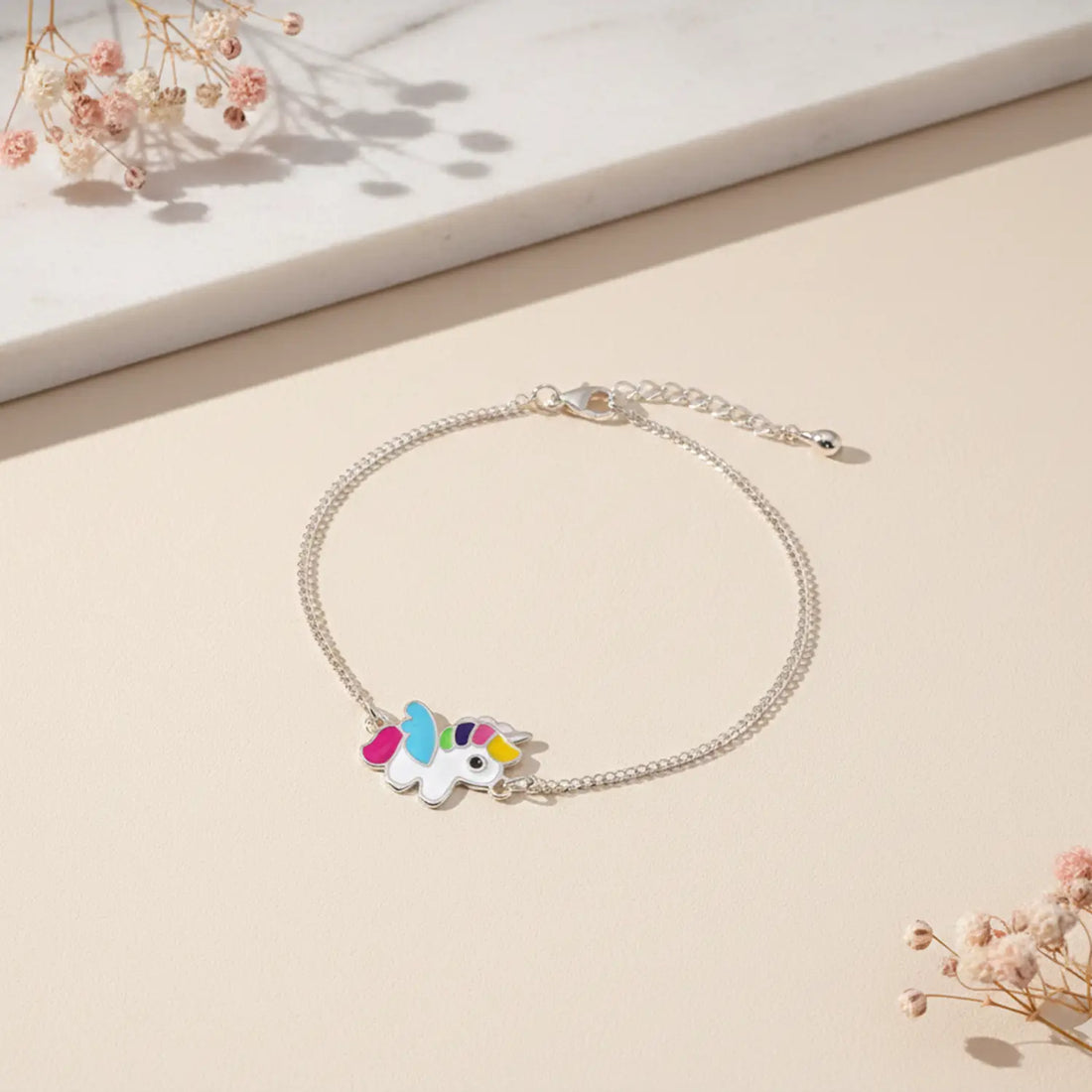Unicorn Enamel Charm Sterling Silver Bracelet - Made With Pure 925 Silver