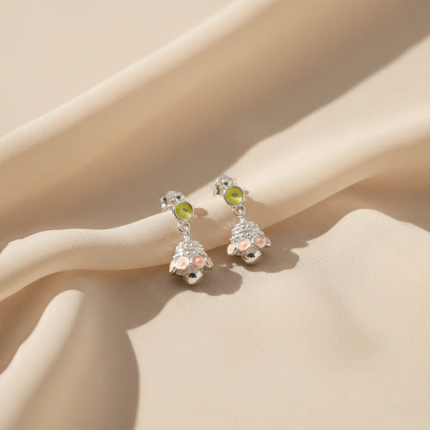 Elegant Green & Blush Drop Pure Silver Jhumki Earrings- Made With Pure 925 Silver