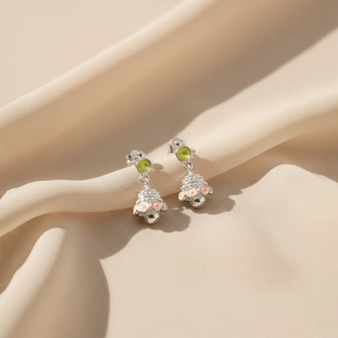 Elegant Green & Blush Drop Pure Silver Jhumki Earrings- Made With Pure 925 Silver