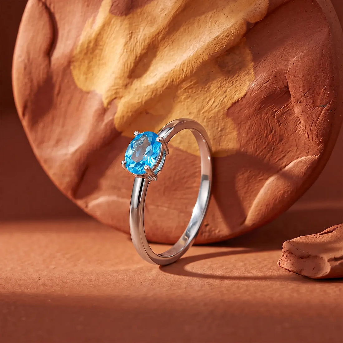 Blue Emerald-Cut Solitaire Silver Ring - Made With Pure 925 Silver