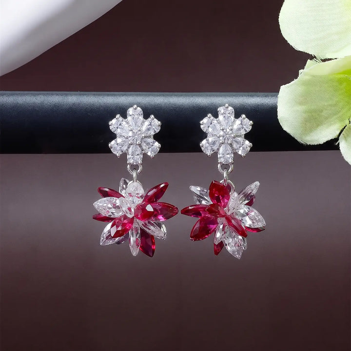 Ruby Blossom Drop Earrings - Made With Pure 925 Silver