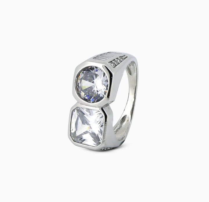 Dual Stone Statement Silver Ring  - Made With Pure 925 Silver