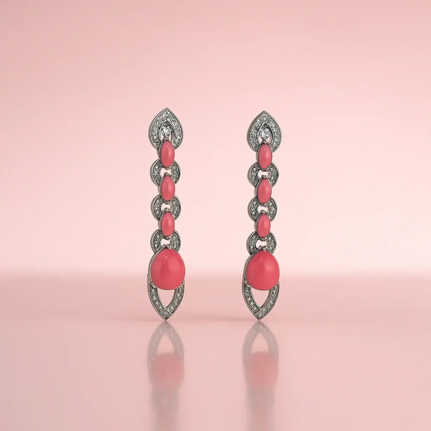 Elegant Pink Stone Silver Drop Earrings- Made With Pure 925 Silver