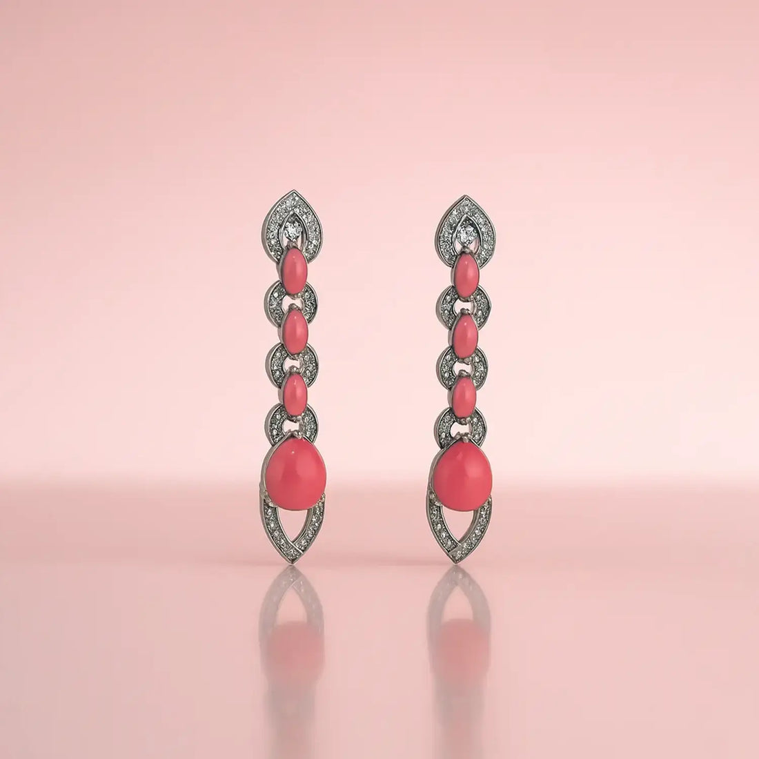 Elegant Pink Stone Silver Drop Earrings- Made With Pure 925 Silver
