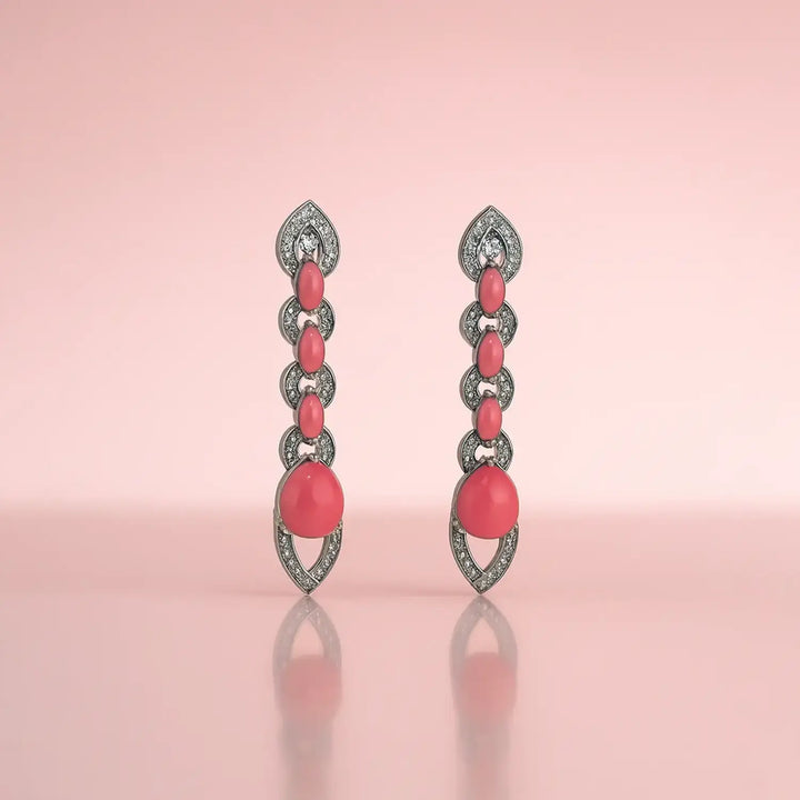 Elegant Pink Stone Silver Drop Earrings- Made With Pure 925 Silver