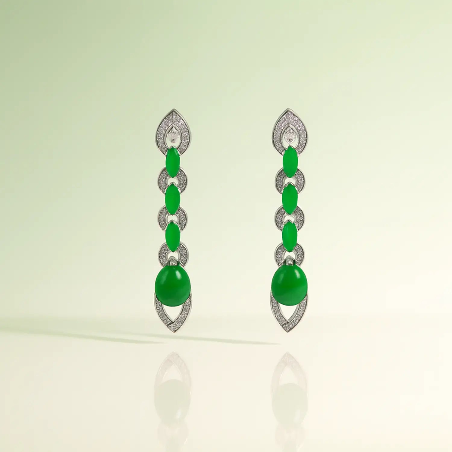 Elegant Silver & Green Stone Dangle Earrings- Made With Pure 925 Silver