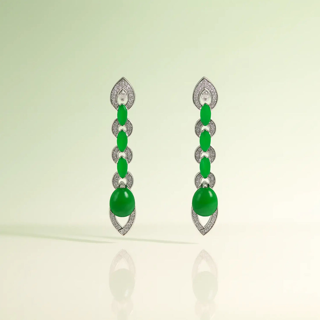 Elegant Silver & Green Stone Dangle Earrings- Made With Pure 925 Silver