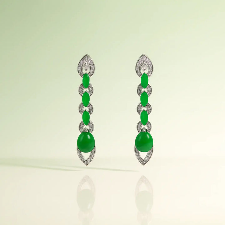 Elegant Silver & Green Stone Dangle Earrings- Made With Pure 925 Silver