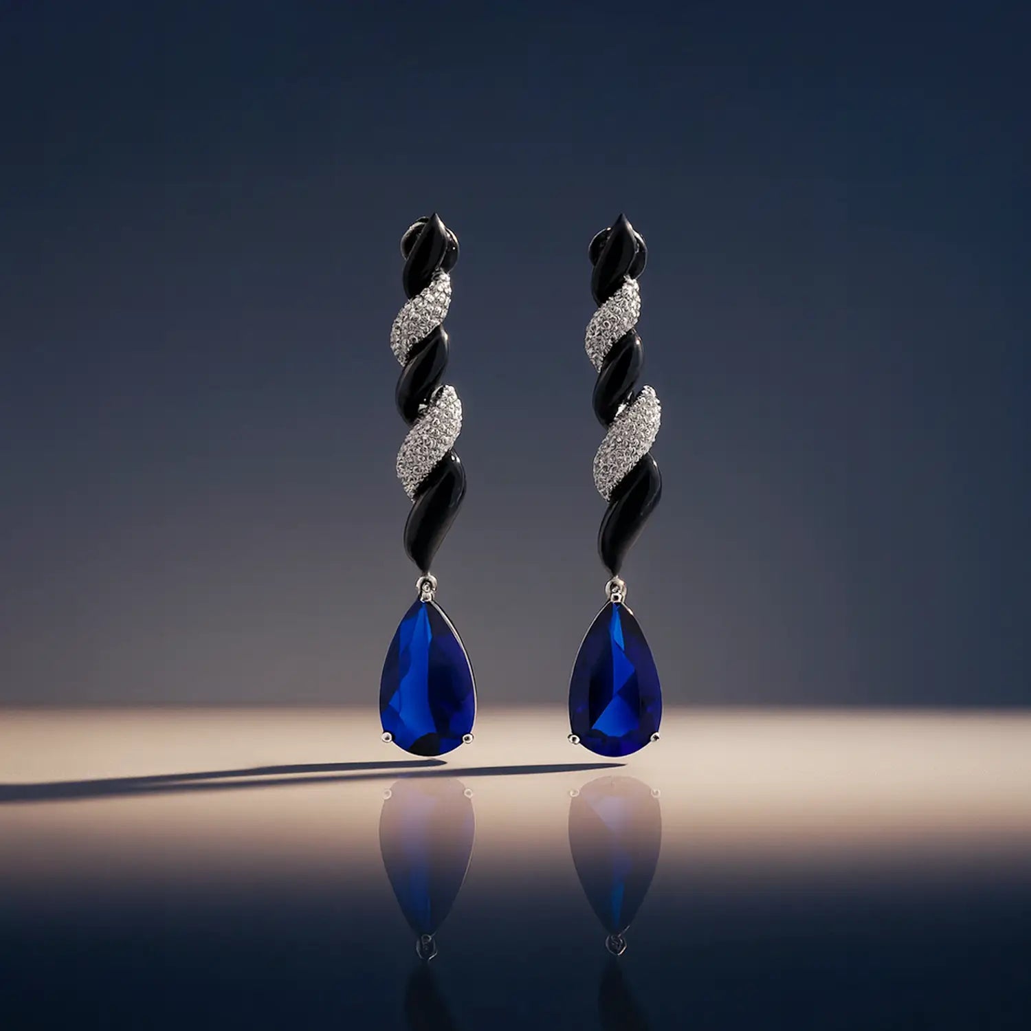 Elegant Sapphire Blue Teardrop Silver Earrings- Made With Pure 925 Silver