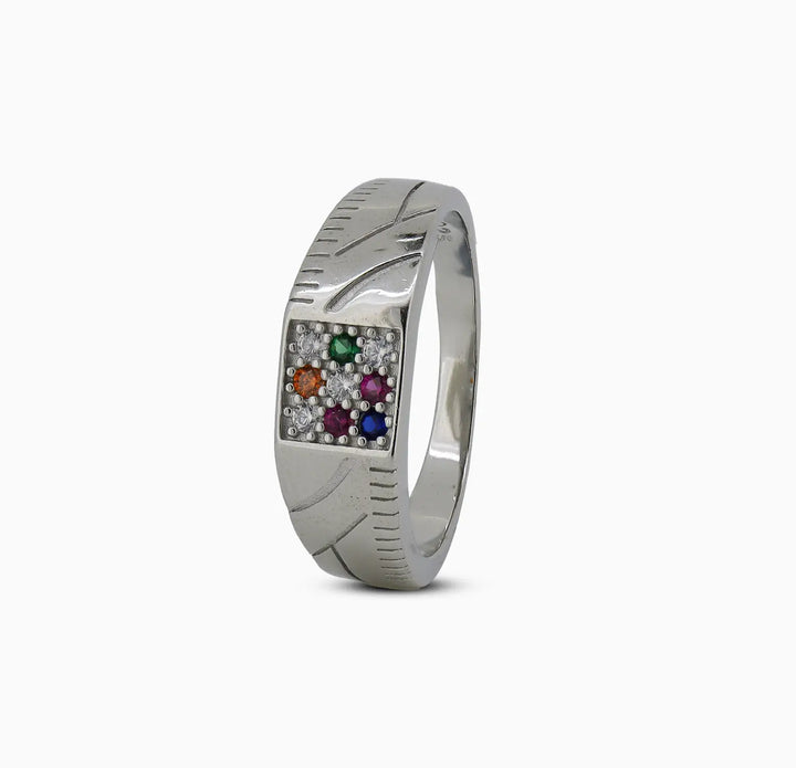 Multi-Stone Navratna Silver Ring - Made With Pure 925 Silver