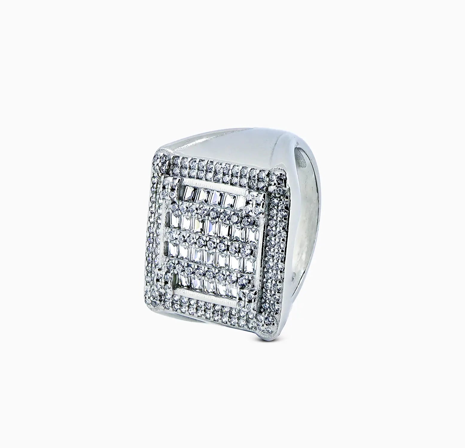 Pure Silver Square Designer Men’s Ring with CZ Stones- Made With Pure 925 Silver