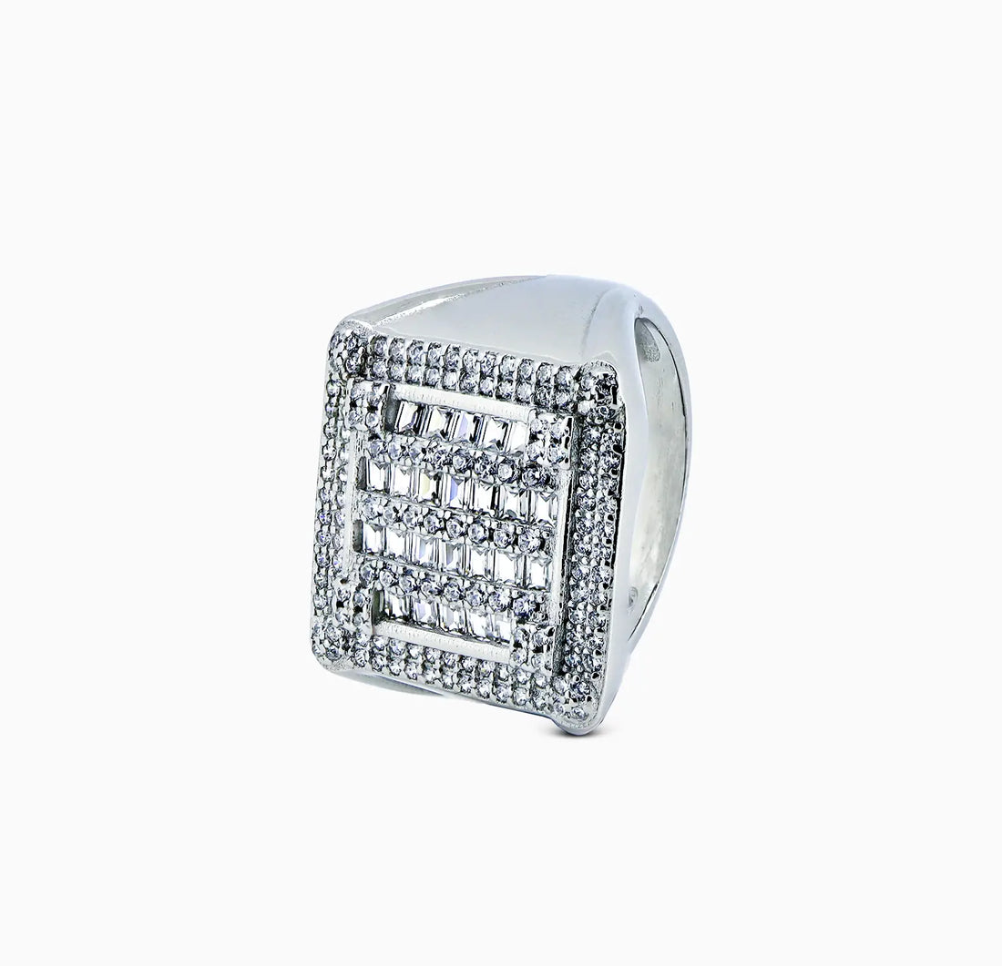 Pure Silver Square Designer Men’s Ring with CZ Stones- Made With Pure 925 Silver