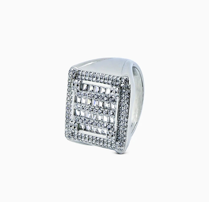 Pure Silver Square Designer Men’s Ring with CZ Stones- Made With Pure 925 Silver