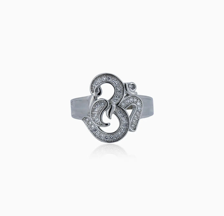 Pure Silver Om Ring with CZ Accents - Made With Pure 925 Silver