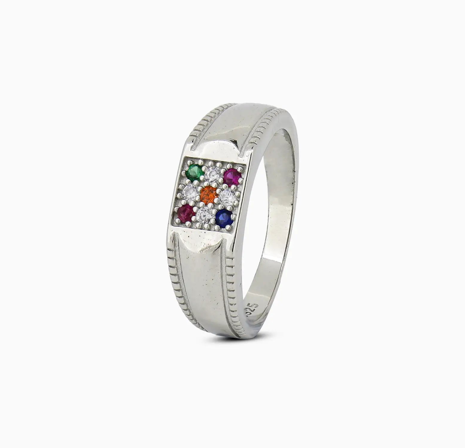 Pure Silver Navratna Ring - Made With Pure 925 Silver