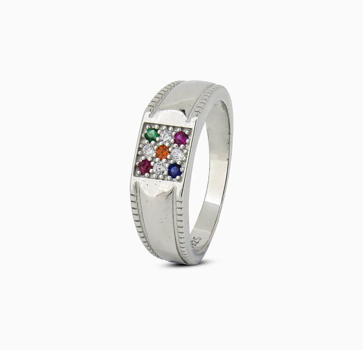 Pure Silver Navratna Ring - Made With Pure 925 Silver