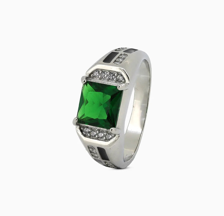 Pure Silver Green Emerald Cut Ring - Made With Pure 925 Silver