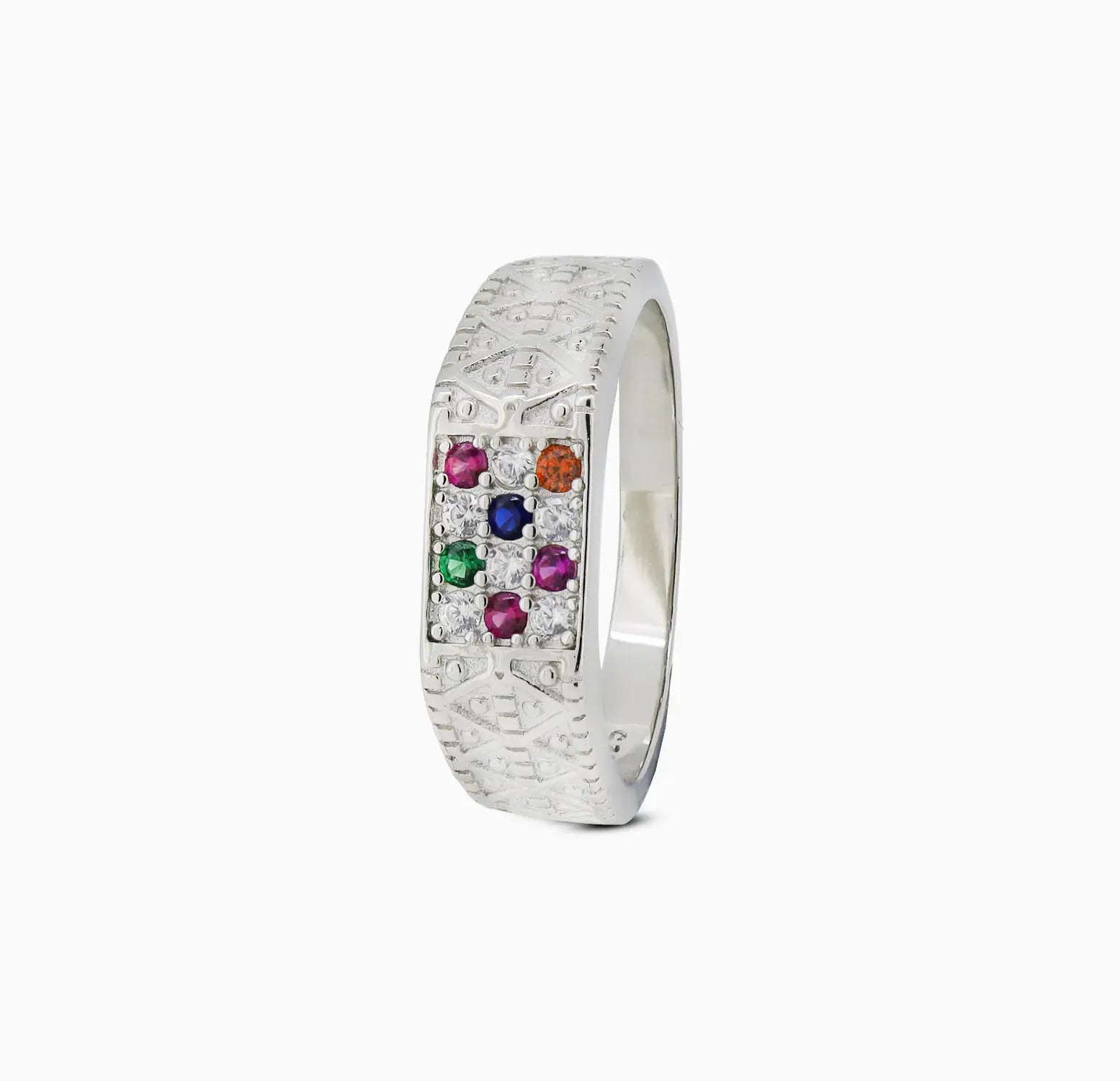 Traditional Navratna Silver Ring - Made With Pure 925 Silver