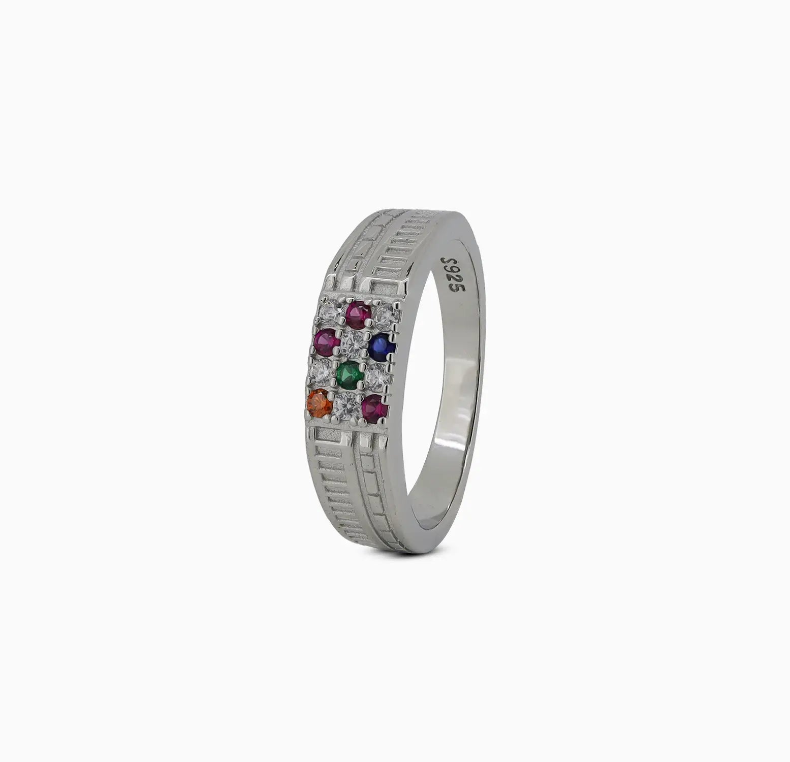 Classic Navratna Silver Ring - Made With Pure 925 Silver