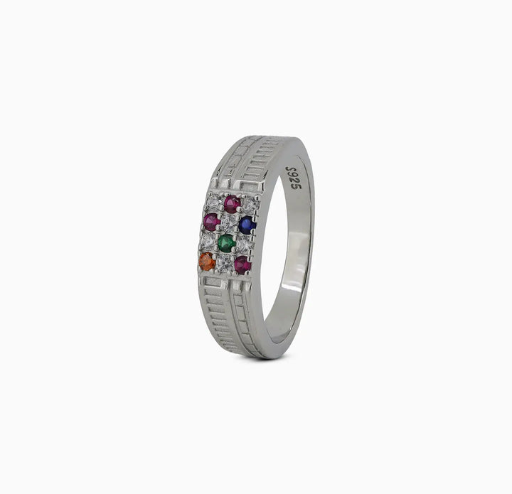 Classic Navratna Silver Ring - Made With Pure 925 Silver