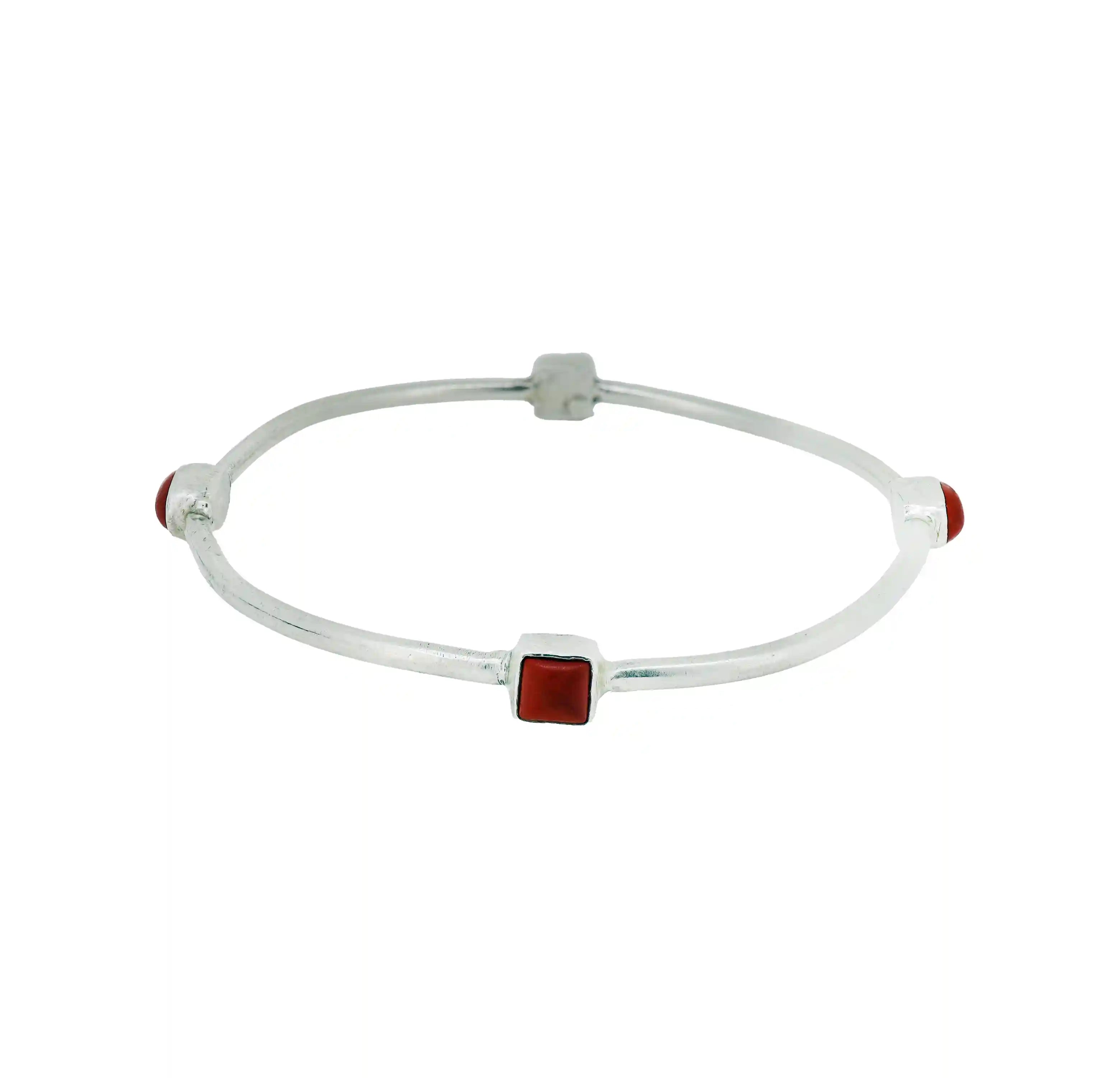 Red Coral Oval Pure Silver Bracelet- Made With Pure 925 Silver