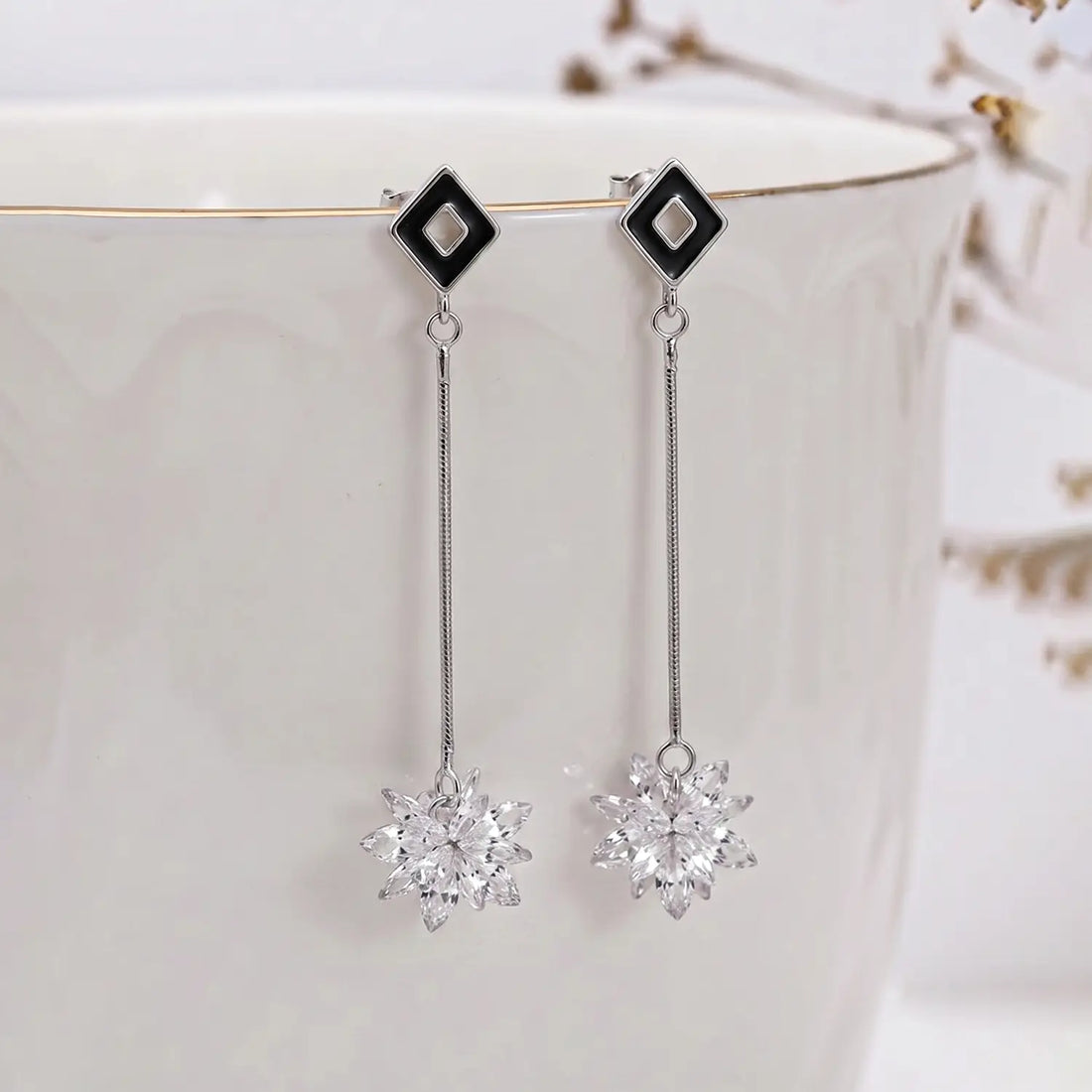 Pink Floral Drop Earrings - Made With Pure 925 Silver