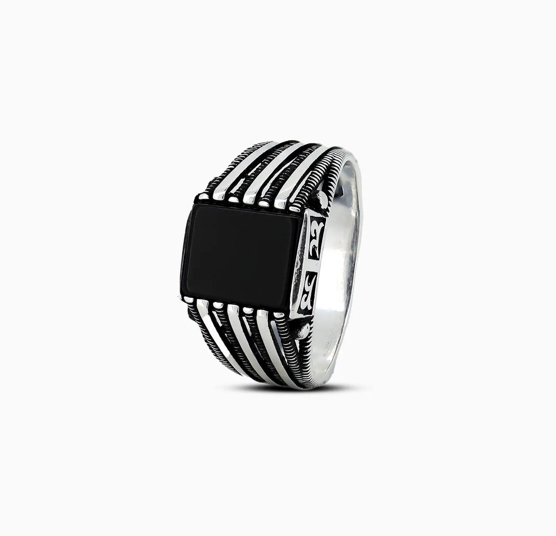 Black Onyx Warrior Band Ring - Made With Pure 925 Silver
