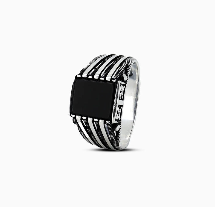 Black Onyx Warrior Band Ring - Made With Pure 925 Silver