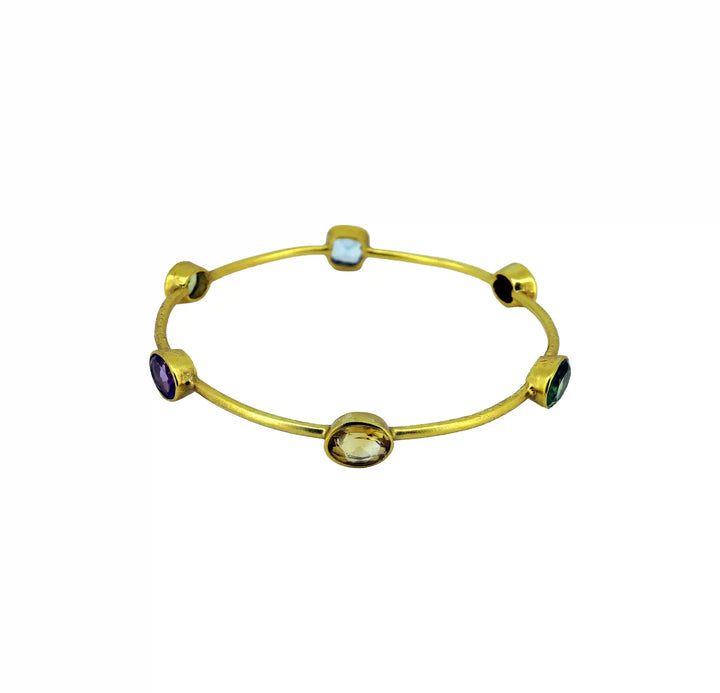 Multi-Gemstone Gold-Plated Pure Silver Bracelet- Made With Pure 925 Silver