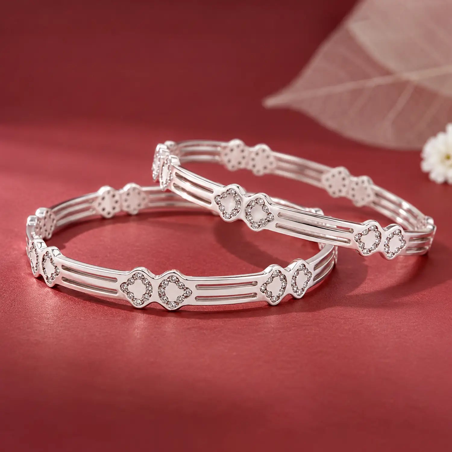 Elegant Heart Design Silver Bangle - Made With Pure 925 Silver