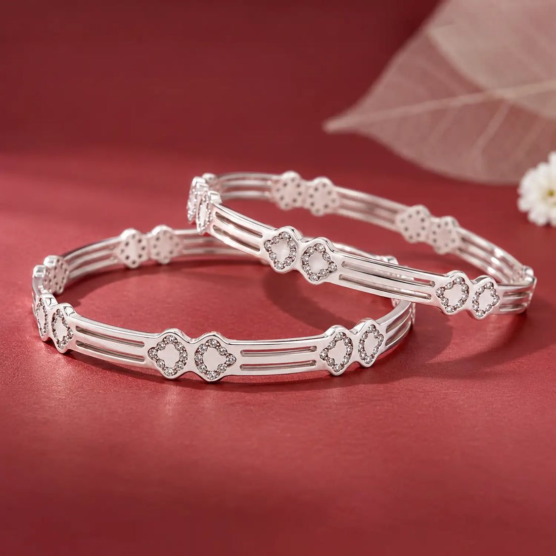 Elegant Heart Design Silver Bangle - Made With Pure 925 Silver