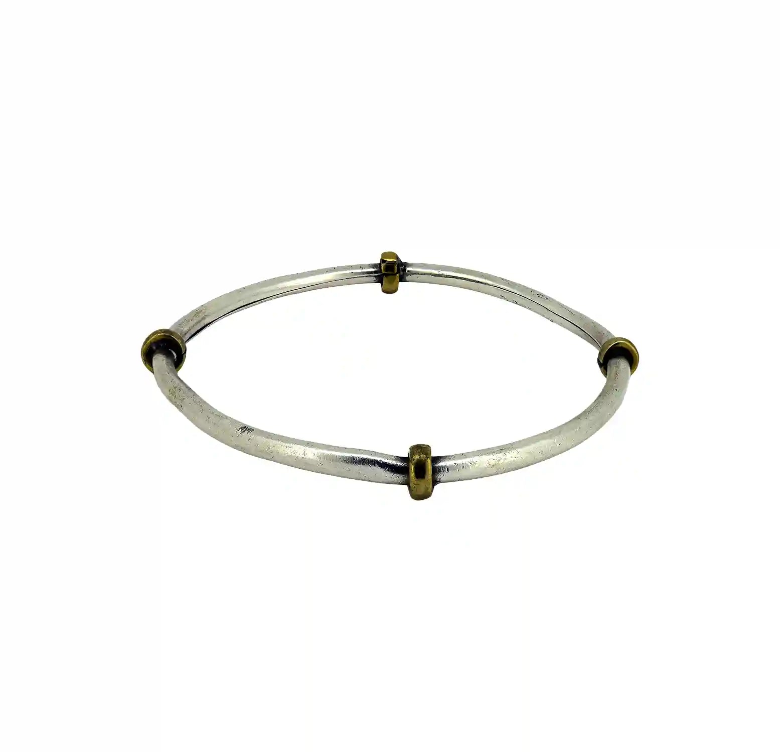 Antique Finish Pure Silver Bracelet with Brass Accents- Made With Pure 925 Silver