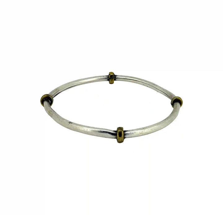 Antique Finish Pure Silver Bracelet with Brass Accents- Made With Pure 925 Silver