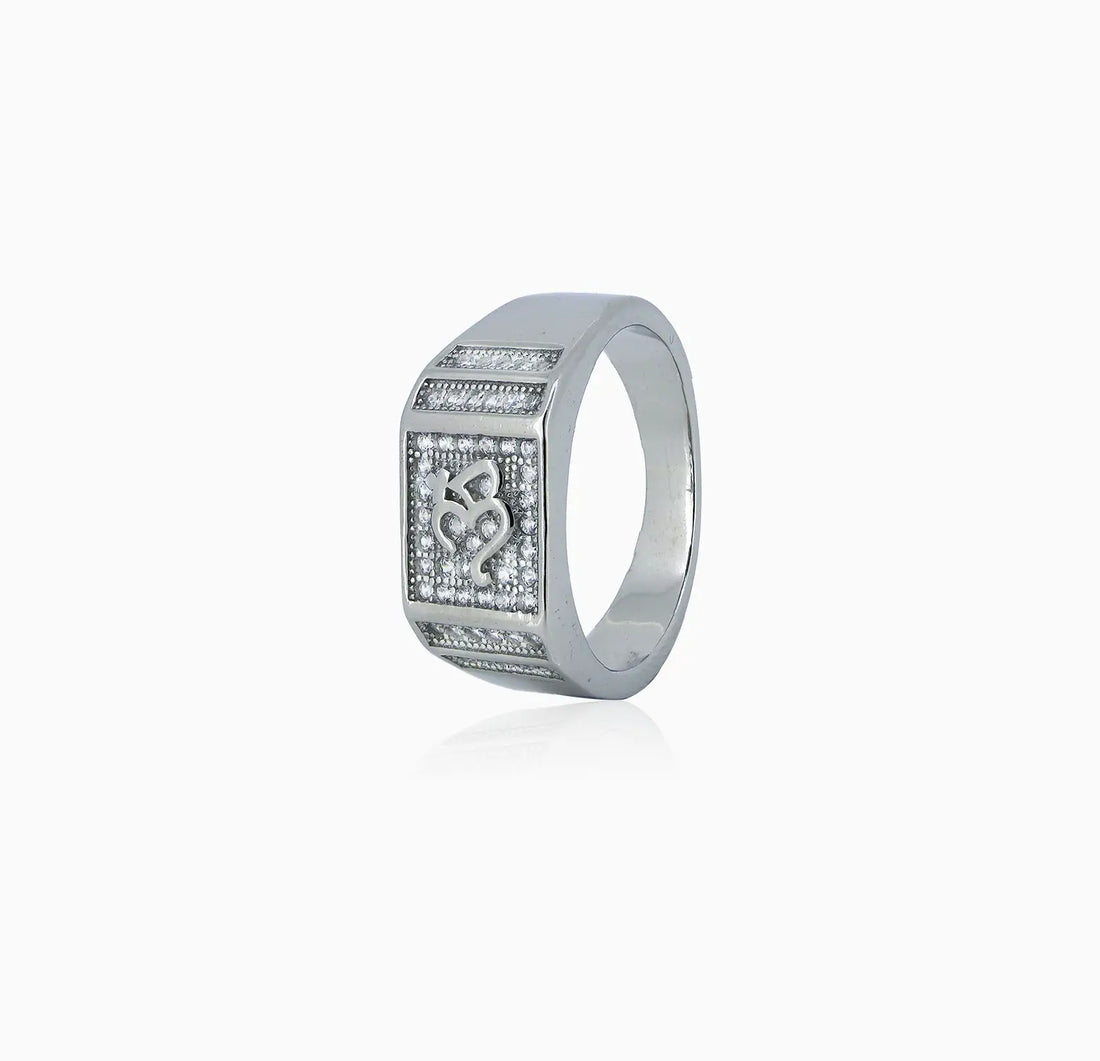 Pure Silver Om Rectangle Band Ring - Made With Pure 925 Silver