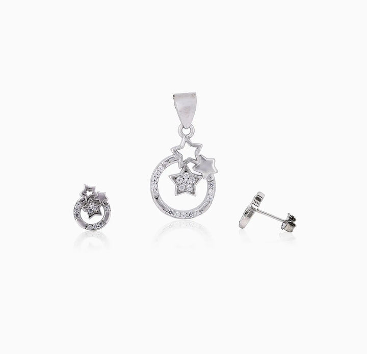 Sparkling Starry Dreams Silver Pendant & Earrings Set - Made With Pure 925 Silver